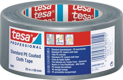 Gewebeband tesaband® Stand.4688 silber-matt L.25m B.50mm Rl.TESA || VE = 5 ST