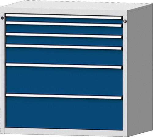 Schubladenschrank H1000xB1060xT675mm lichtgrau/enzianblau 6 Schubl.PROMAT || VE = 1 ST