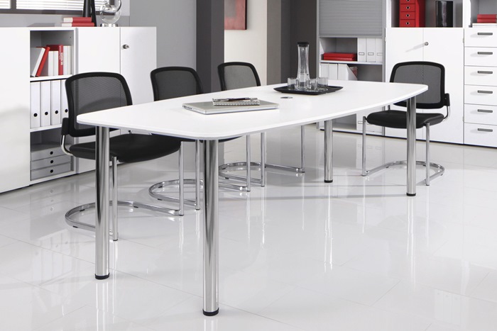 Konferenztisch B2200xT1030xH720-740 weiß m.verchromten Tischfüßen