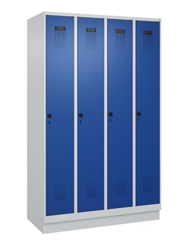 Garderobenschrank Evolo PLUS Sockel 1200mm lichtgrau/enzianblau 4 Abt.C+P || VE = 1 ST