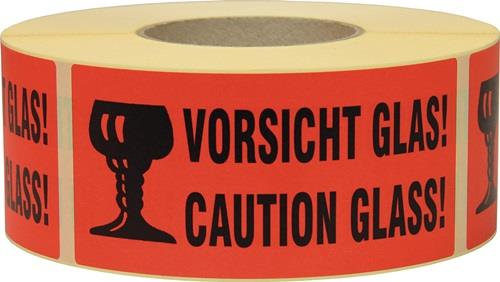 Hinweisetikett Vorsicht Glas L.145 mm,B.70mm rot 1000 St./Rolle TRANSPAK || VE = 1 RL