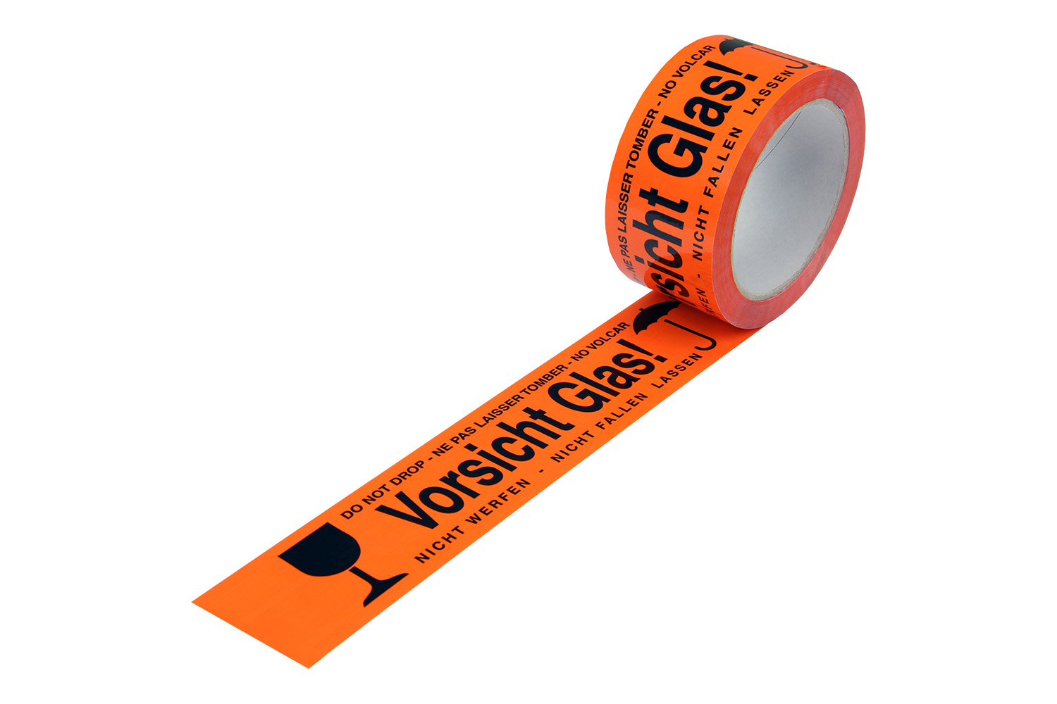 PP-Warn-Klebeband, 50mm breitx66lfm, 52µ,, leuchtorange, Acrylatkleber / Inhalt à VE = 12