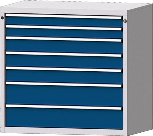 Schubladenschrank H1000xB1060xT675mm lichtgrau/enzianblau 7 Schubl.PROMAT || VE = 1 ST