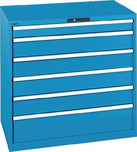 Schubladenschrank H1000xB1023xT725mm blau 1x100,4x150,1x200mm Vollauszug,KeyLock || VE = 1 ST