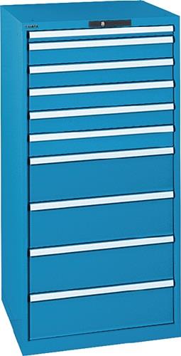 Schubladenschrank H1450xB717xT725mm lichtblau 10 Schubl.Vollauszug,KeyLock LISTA || VE = 1 ST