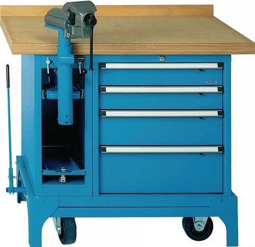 Werkbank B1000xT700xH850mm Buche-Multiplex grau blau 00.05.9053 RAL 5012 LOKOMA || VE = 1 ST