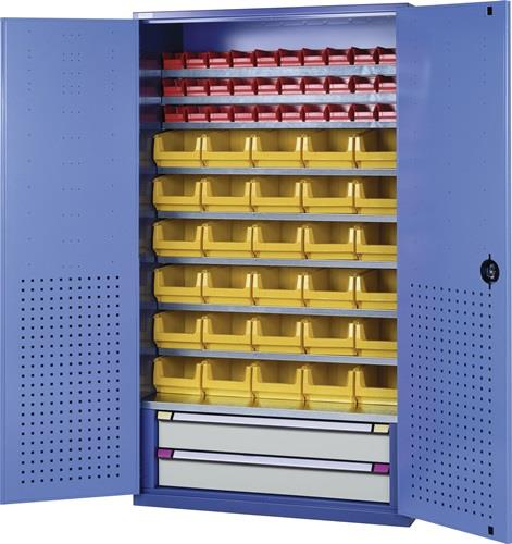 Großraumschrank H1950xB1100xT620mm taubenblau NCS/hellblau NCS 9 Fbd. 60 Kästen || VE = 1 ST