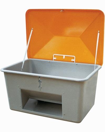 Streugutbehälter L1340xB990xH780mm 550l GFK grau/orange m.Entnahmeöffnung || VE = 1 ST