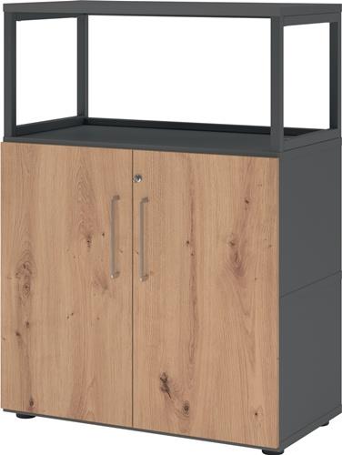 Regalschrank FlexWall H1100xB800xT417mm graphit/asteiche Türen u.offenes Rahmene || VE = 1 ST