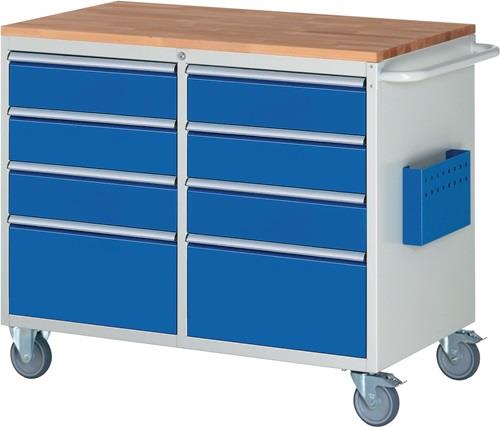 Werkstattwagen Buchenplatte H975xB1145xT650mm grau/blau Schubl.xH 2x270,6x150mm || VE = 1 ST