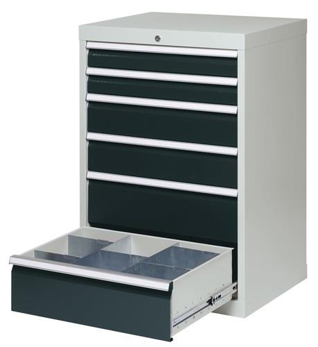 Schubladenschrank H1019xB680xT500mm lichtgrau/grau 6 Schubl.Vollauszug || VE = 1 ST