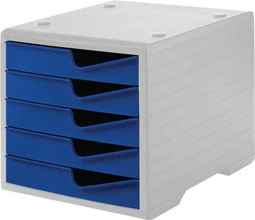 Ablagebox 5 Schubl.grau/blau Polystyrol H255xB270xT340mm STYRO || VE = 1 ST