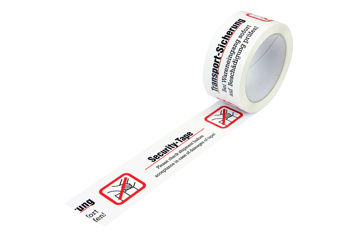 PP-Warn-Klebeband, 50mm breitx66lfm, 52µ,, weiß, "Transportsicherung" / Inhalt à VE = 12