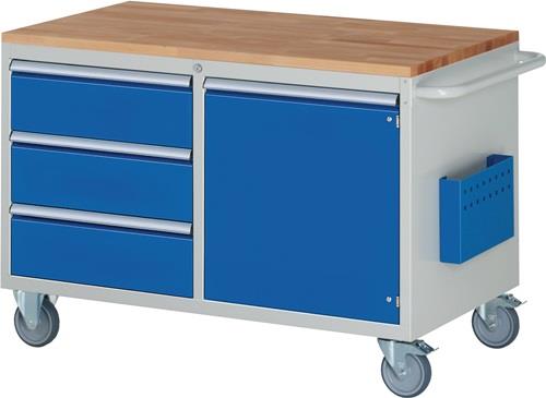 Werkstattwagen Buchenplatte H795xB1145xT650mm grau/blau Anz.Schubl.xH 3x180mm || VE = 1 ST