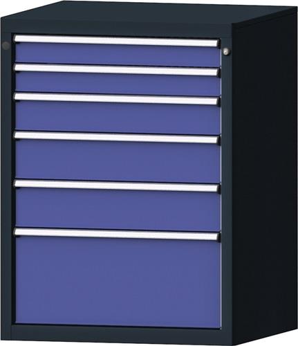 Schubladenschrank H1000xB760xT675mm grau/taubenblau NCS 6Schubl.Vollausz. PROMAT || VE = 1 ST