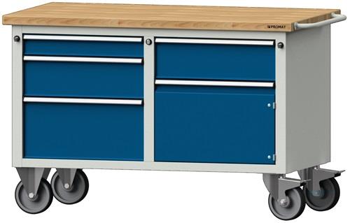 Werkstattwagen H840xB1350xT700mm grau/blau Schubl.xH 1x85/255 2x 170,1Tür 340mm || VE = 1 ST