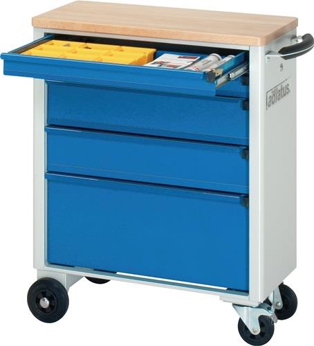 Werkstattwagen Buchenplatte H860xB700xT350mm grau/blau Schubl.2x65,2x130,1x260mm || VE = 1 ST