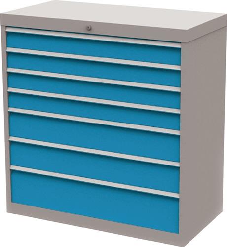 Schubladenschrank H1019xB980xT500mm lichtgrau/blau 4x100,2x150,1x200mm Vollausz. || VE = 1 ST