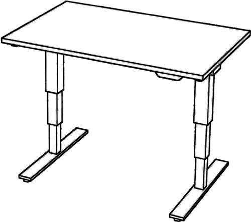 Schreibtisch Teda H635-1285xB1200xT800mm Nussbaumdekor ger.Form elektr.höhenv. || VE = 1 ST