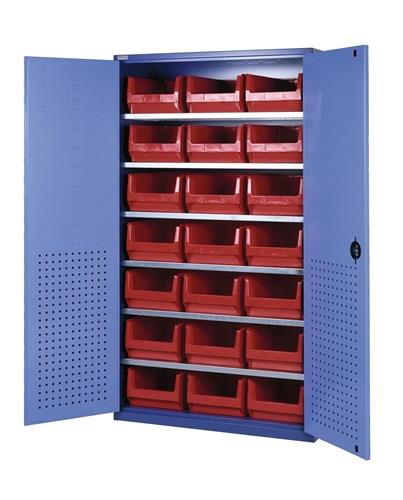 Großraumschrank H1950xB1100xT620mm anthrazitgrau/taubenblau NCS 6 Fbd.21 Kästen || VE = 1 ST