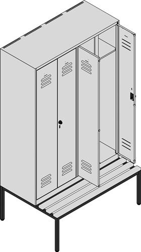 Garderobenschrank m.untergebauter Sitzbank H2120xB1200xT815mm Farbwahl 4 Abt.C+P || VE = 1 ST