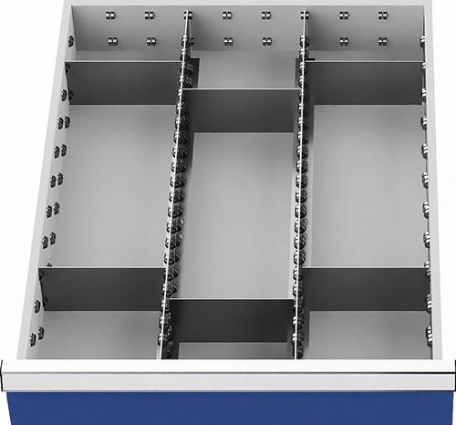 Schubladenunterteilungsmaterial Front-H.150mm 2Längs-/6Querteiler Schubl-B.450mm || VE = 1 ST